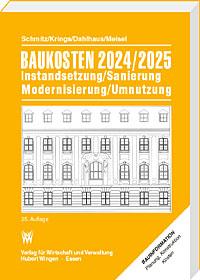 Baukosten 2024/2025
Band 1: Altbau –
Instandsetzung, Sanierung, Modernisierung, Umnutzung
<p>vollständig neu bearbeitete Auflage 2024/2025
Über 2000 aktuelle Kostenwerte für die Kostenplanung und Kostenkontrolle
Entsprechend der DIN 276 (2018) geordnet,
<p>
Stand: II/2024 Index 129,4 (2021=100)<br>
Aktueller Indexwert IV/2024: 130,8 -  (Multiplikator: 1,0070)

